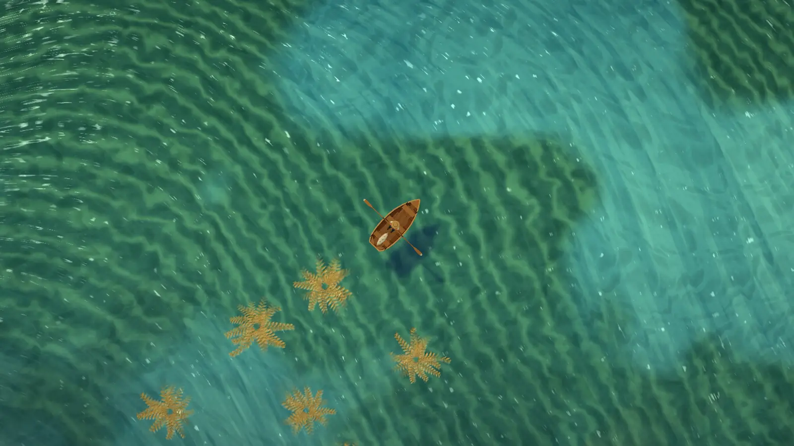 The same spot without its seabed: green-tinted water over bare sand ripples.